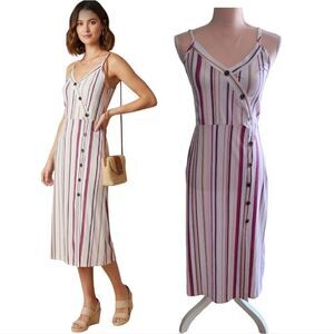 TMG Colorful Striped on White Sleeveless Midi Day Dress Large NWOT